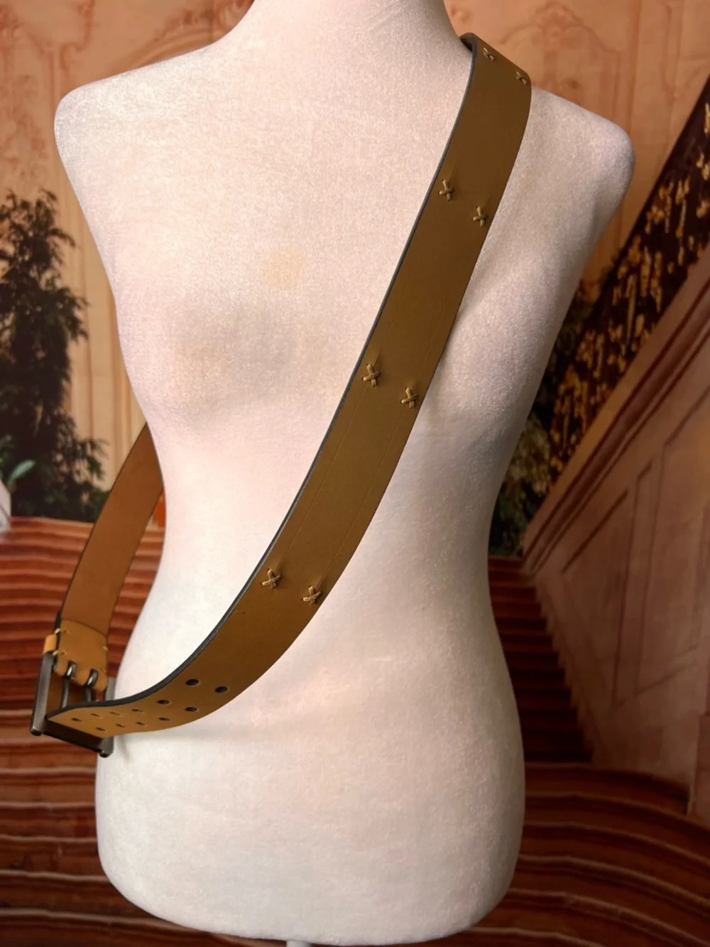 Perry Ellis Tan Leather Belt with Brushed Metal Buckle
